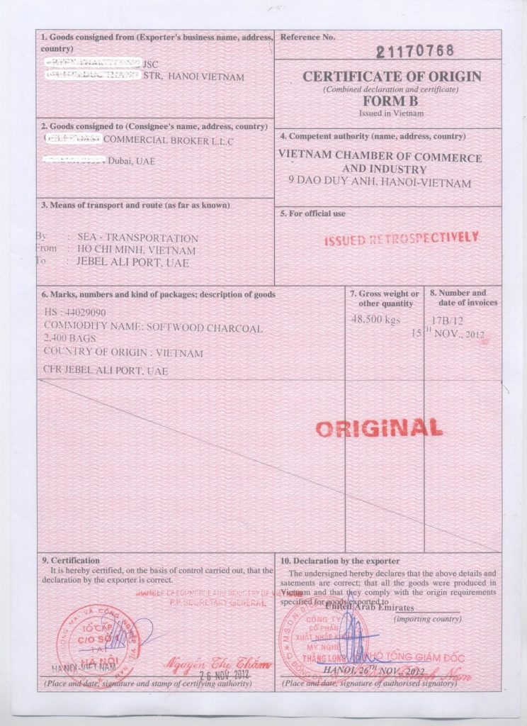 Dịch vụ xin cấp CO cho hàng hóa xuất khẩu tại Hà Nội